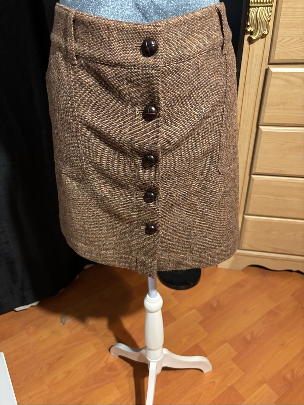LOFT Brown Tweed Button-Front Mini Skirt